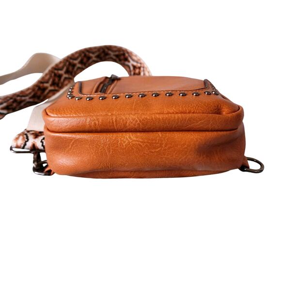 Sam & Hadley Vegan Leather Macrame Guitar Strap Embellished Crossbody Sling Bag - Picture 9 of 10